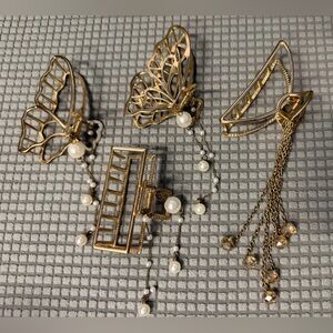 Gold Pearl & Crystal Hair Clip Set - Elegant Women's Jewelry